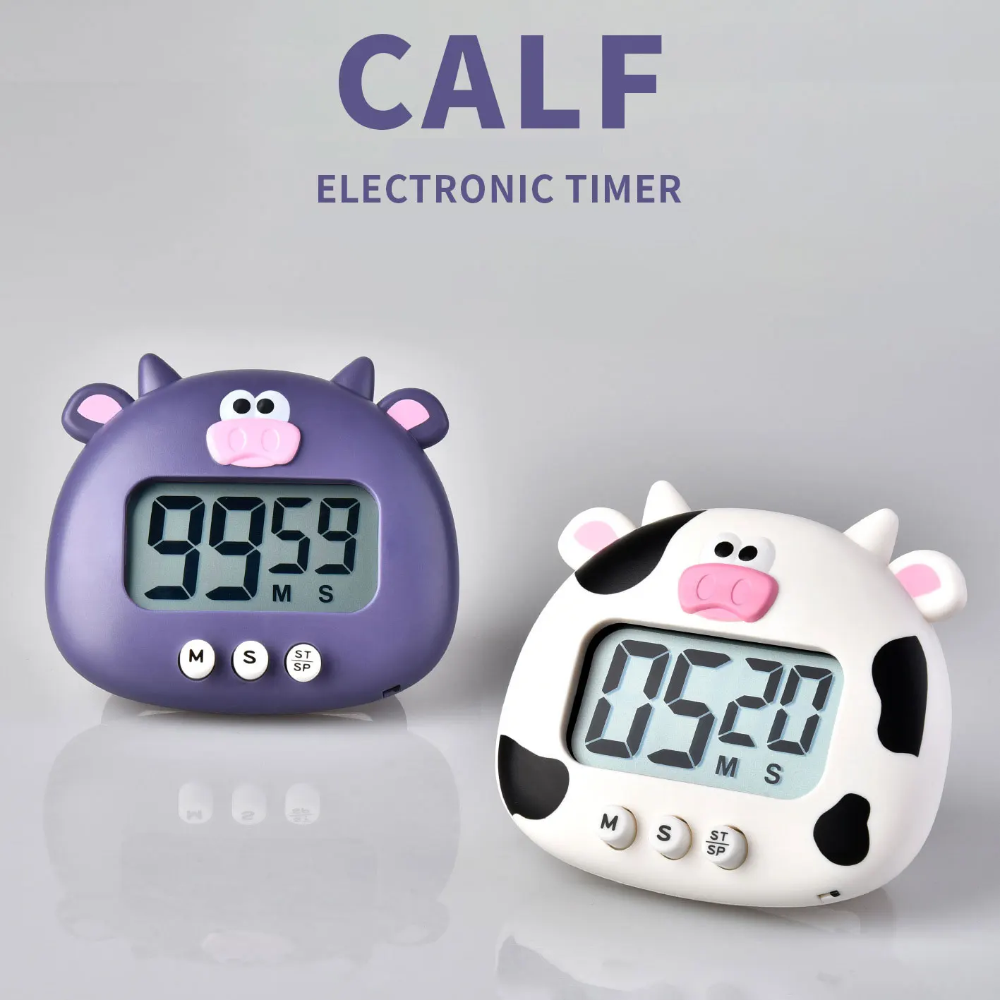 

Cartoon Calf Electronic Timer Big Screen Kitchen Cooking Baking Reminder Student Learning Timer Creative Cow Timer Daily Supply
