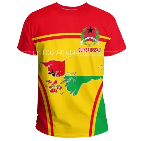Женская и мужская футболка с круглым вырезом и национальным флагом Гвинеи