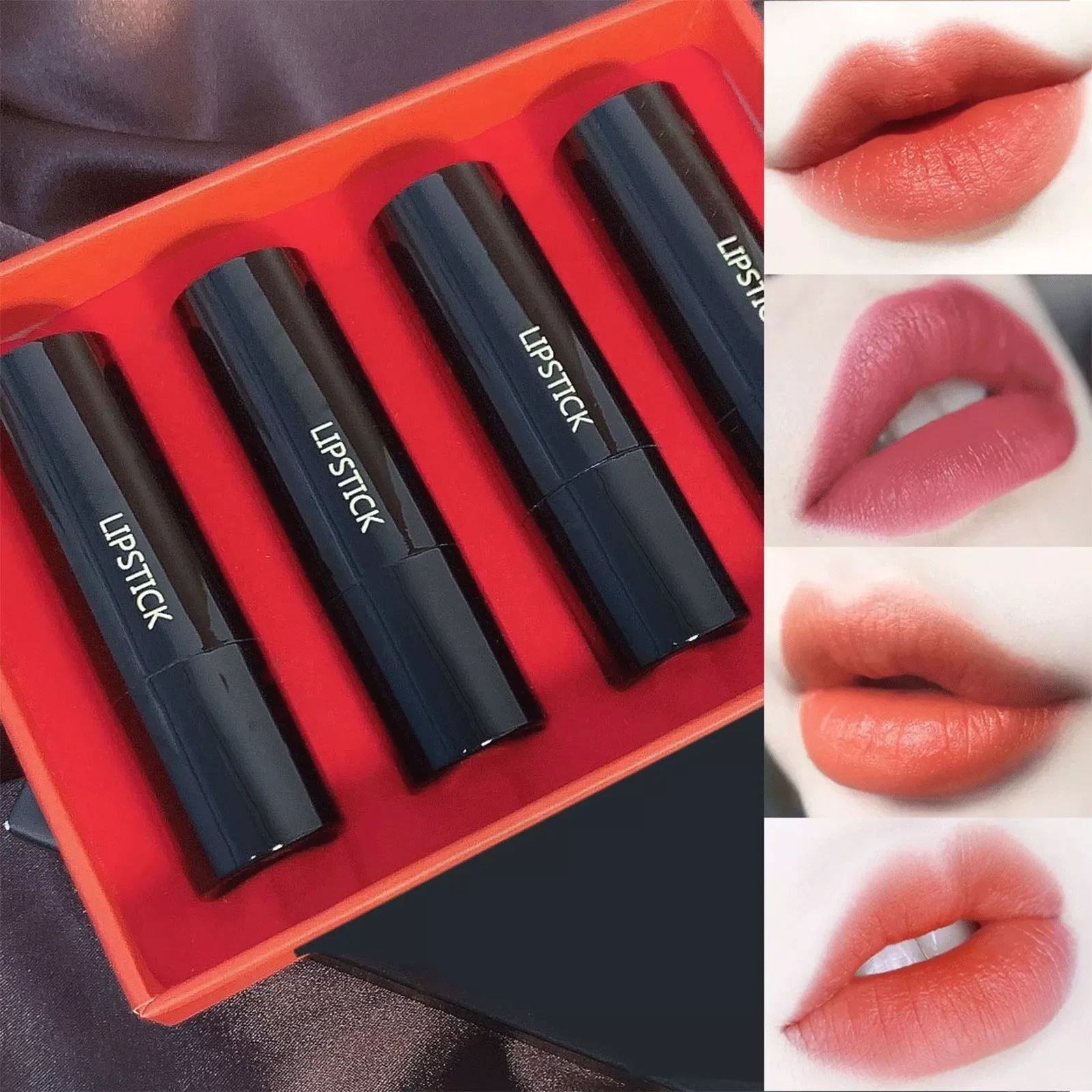 

NEW2023 [4 Pcs] Black Rose White Lipstick Gift Box Set Velvet Mattes Lipstick Long Lasting Wear Glitter Lip Gloss Vibrating Lips