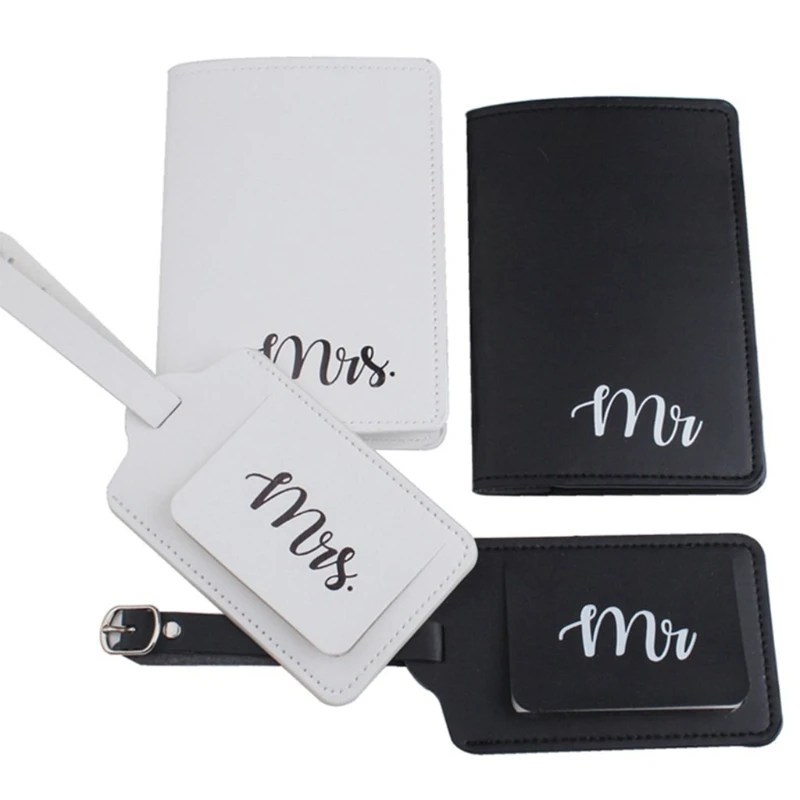 

4Pcs PU Leather Mr Mrs Luggage Tags Passport Covers Protector Organizer for Couples Travel Honeymoon Wedding Bridal Shower Gift