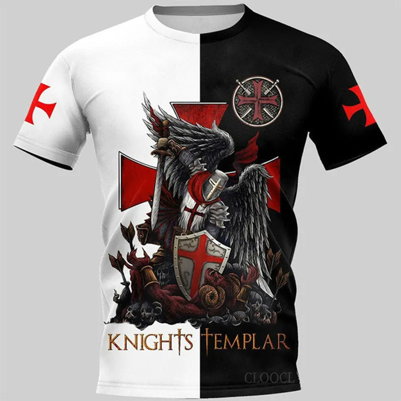 

Knight Cross Men 's Temple Angels 3D print, Super Size T-shirt 2022 Summer New vintage Cross Angels demon print T-shirt
