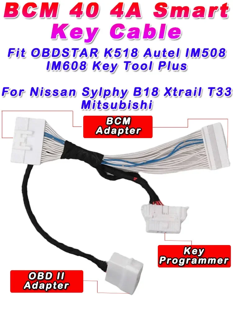Фото Кабель BCM40 для Nissan 4A Smart Key, кабель для программирования ключей без PIN-кода, 40-контактный, для OBDSTAR K518 Key Tool Plus, Sylphy B18, Xtrail T33 №4