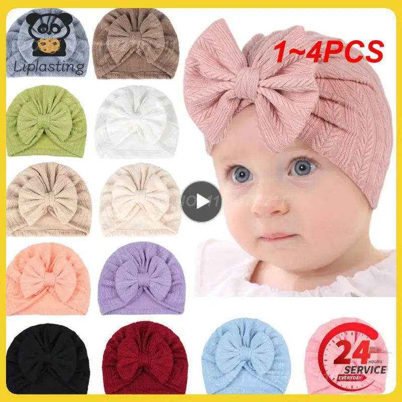 

1~4PCS Big Bow Soft Baby Hat Baby Boys Turban Hat Newborn Infant Knitted Beanies Toddler Headwraps Kids Headwear