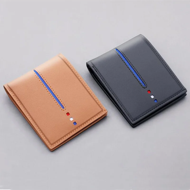 2022 New Men Thin Wallet 4 Card Slot Short Wallet Fashionable Color Contrast Bar Design Folding Wallet Cheap Hot Sale Man Purse