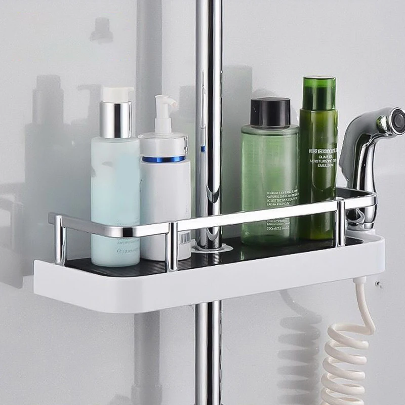 

Adjustable Bathroom Pole Shower Shelf Shower Caddy Organizer Shower Head Stand Soap Shampoo Storage Rack Lifting Rod Shower Tray