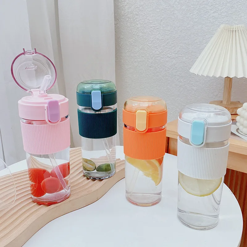 

Creative Bounce Cap Transparent Plastic Water Cup Girls Boys Straw Type Silica Gel Protable Double Drink Water kettle Travel Mug