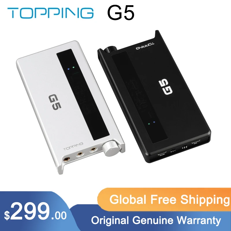 

TOPPING G5 Hi-res Portable DAC&Headphone Amplifier ES9068AS Bluetooth 5.1 LDAC DSD512 768kHz 4.4mm+3.5mm headphone output