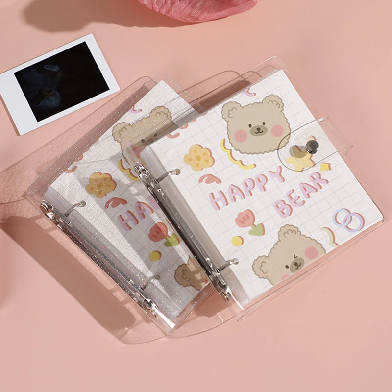 

3 Inch Photo Album Cute Bear Transparent Jewelry Small Card Collection Storage Book Mini Loose Leaf