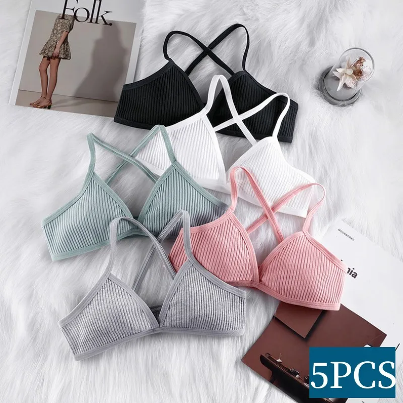 

5Pcs Cotton Bras For Women Nonwire Push Up Bra Without Pad Sexy Lingerie Girls Breathable Sports Bralette Seamless Underwear