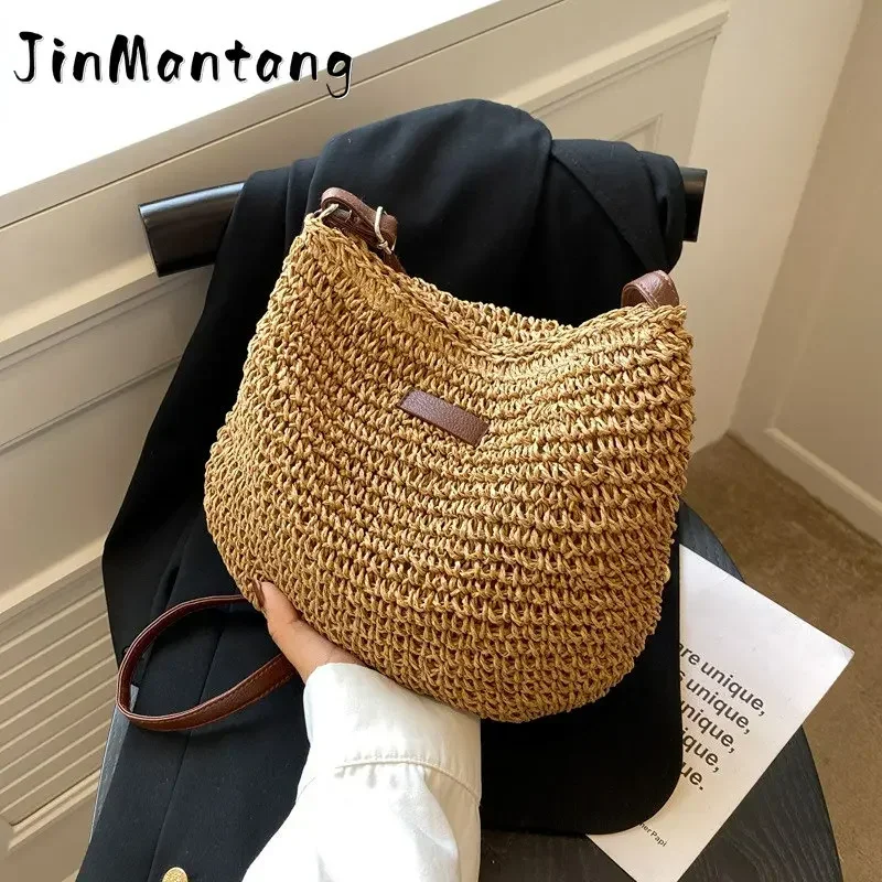 

Summer Rattan Crossbody Bags Women Saddle Straw Woven Shoulder Bag Handmade Knitted Lady Small Handbags and Purse Bohemia