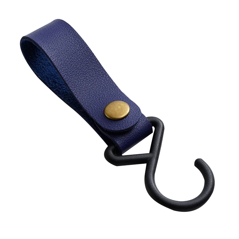 

Baby Pram Hook Hanging Rack PU Leather Strap S Hooks with Plastic Carabiners