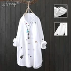 Женская свободная рубашка из чистого хлопка, белая универсальная тонкая рубашка средней длины с вышивкой, большие размеры, новинка весны 2022