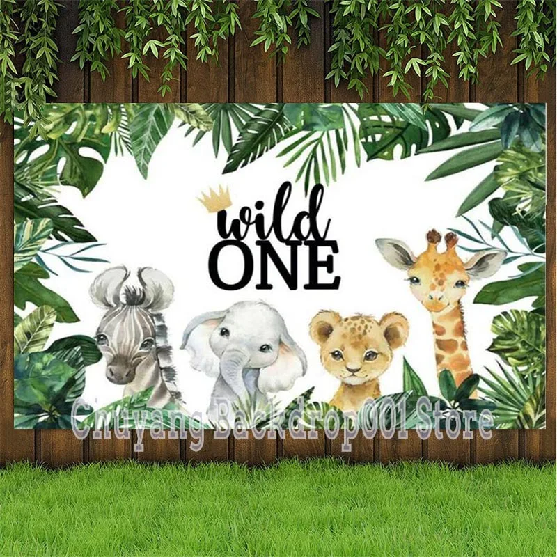 Jungle Animal Wild One Photo Backdrop Lion Elephant Baby Shower Happy Birthday Party Decoration Photography Background Banner