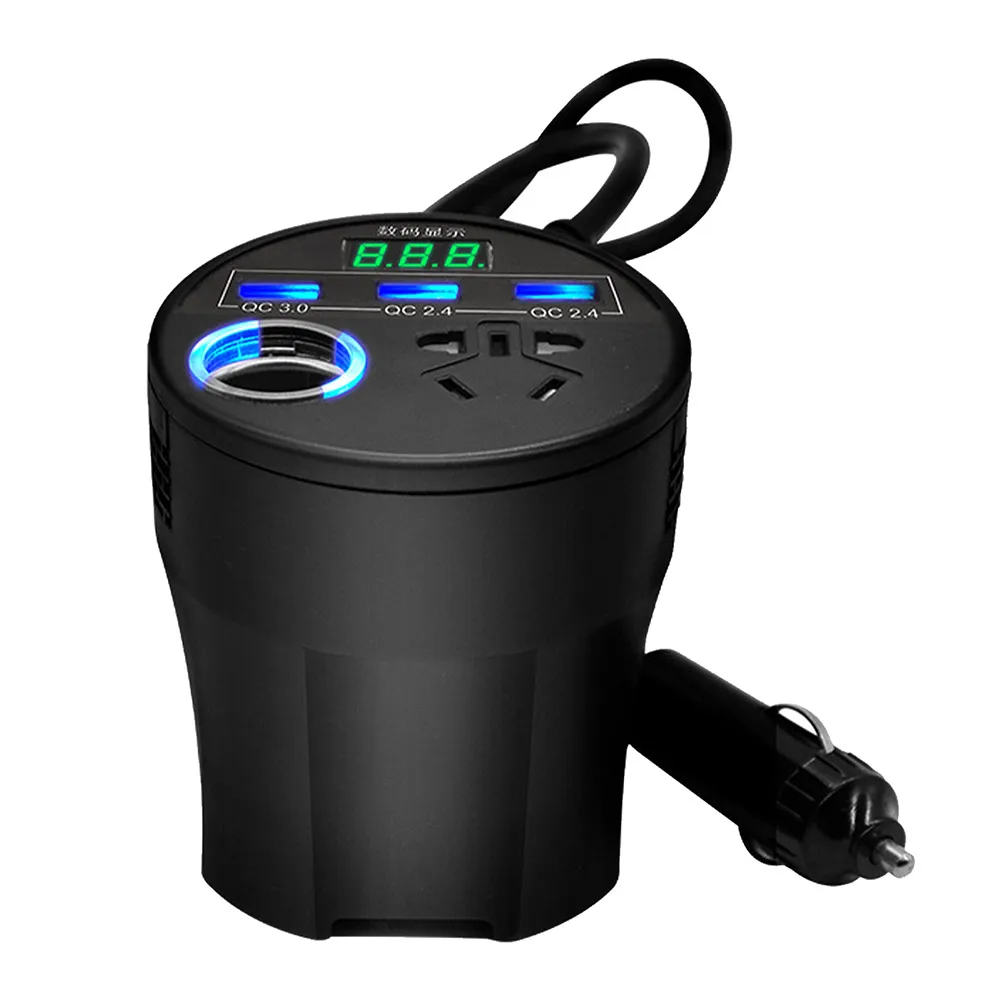 

Inversor corriente para coche, 150W, cc 12V a CA 220V, Adaptador convertidor cargador, tomas pantalla LED con puerto USB QC 3,0