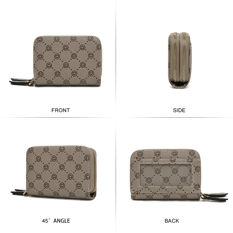 FOXER Women's PVC Leather Short Wallet Zipper Coin Clutch Bags Female Multi-Card Monogram Purse Ladies Fashion Small Card Holder