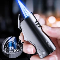 new jobon metal triple torch jet lighter with cigar cutter windproof blue flame gadgets for men gift without gas