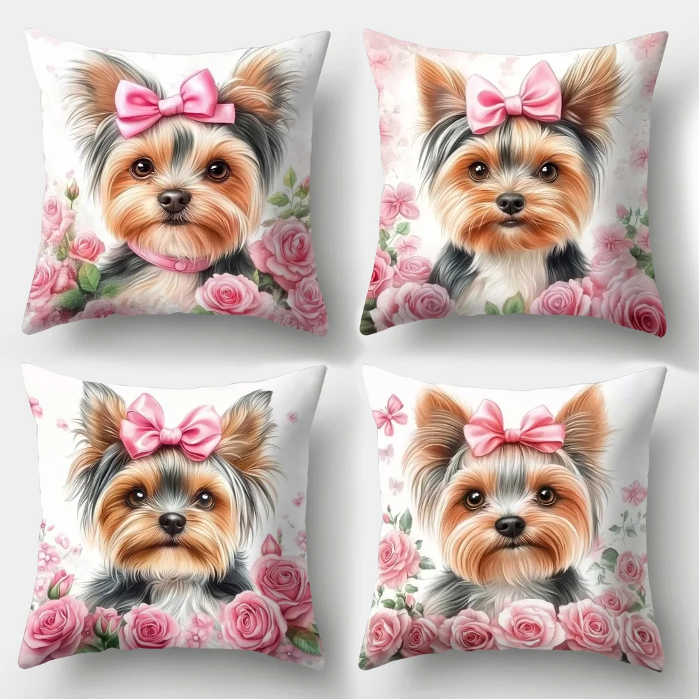 Фото 4 средства almohada Yorkshire / Cachorro Rosa y Rosas, acuadas para colchas temxtamare perros, corativas poliéster suave, соло л №1