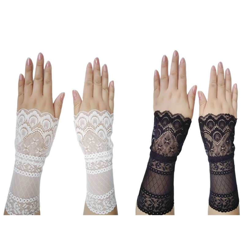 

Sexy Elastic Mesh Gloves with Floral Decor Stage Performance Hollow Out Fishnet Delicate Women Fingerless Gloves