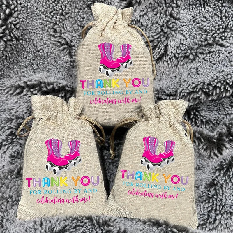 

5pcs Thank You gift favor bags Roller Skating Skate Disco 80s Retro themed kid boy girl Birthday Party table decoration supplies