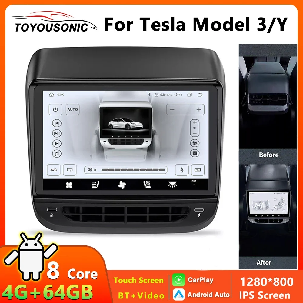 Автомагнитола TOYOUSONIC 4 + 64 ГБ 7 дюймов стерео для Tesla Model 3/Y Wi-Fi 8 ядер мультимедийный