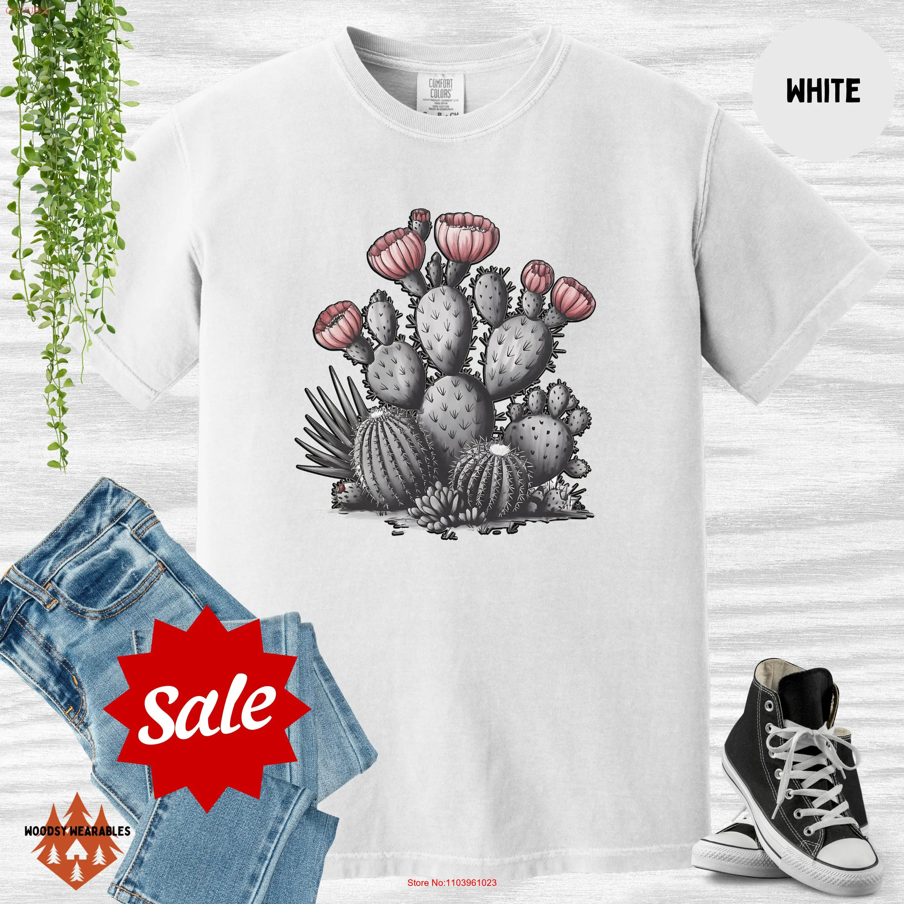 Фото Винтажная футболка с кактусами и суккулентами, футболка Desert Bloom Cacti, цветочный дизайн в стиле бохо, комфортные цвета для любителей суккулентов 1717 №1