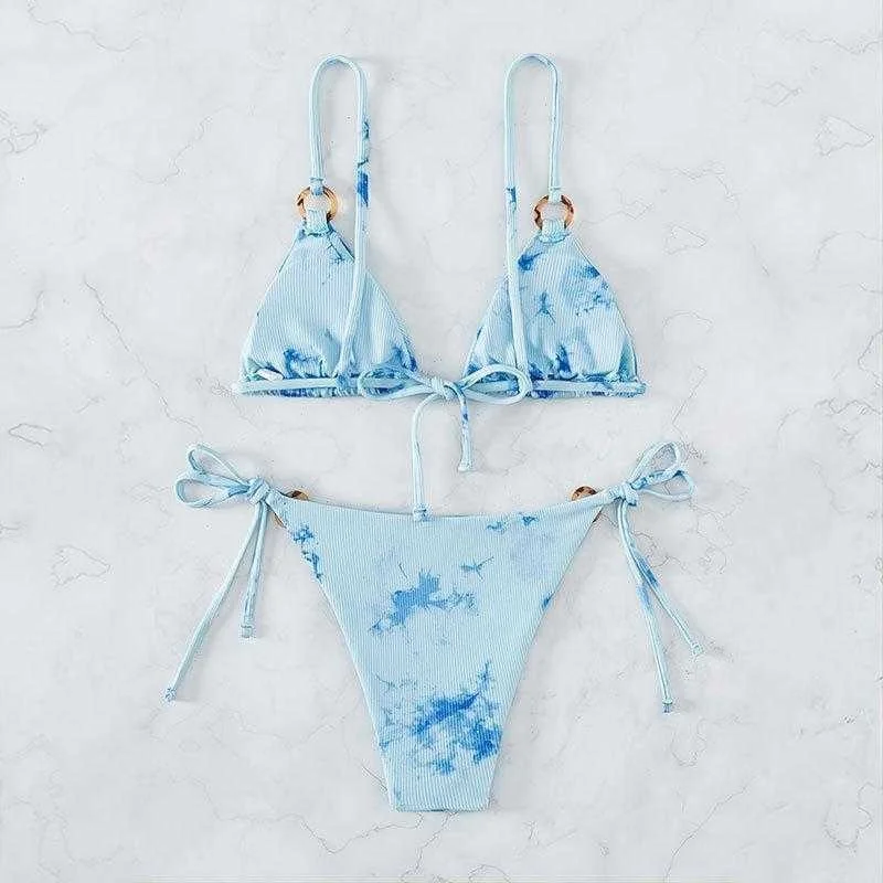 

Swimsuit Women Sexy Tie Dye Triangle Cup Bikini Womens High Waist Beach
