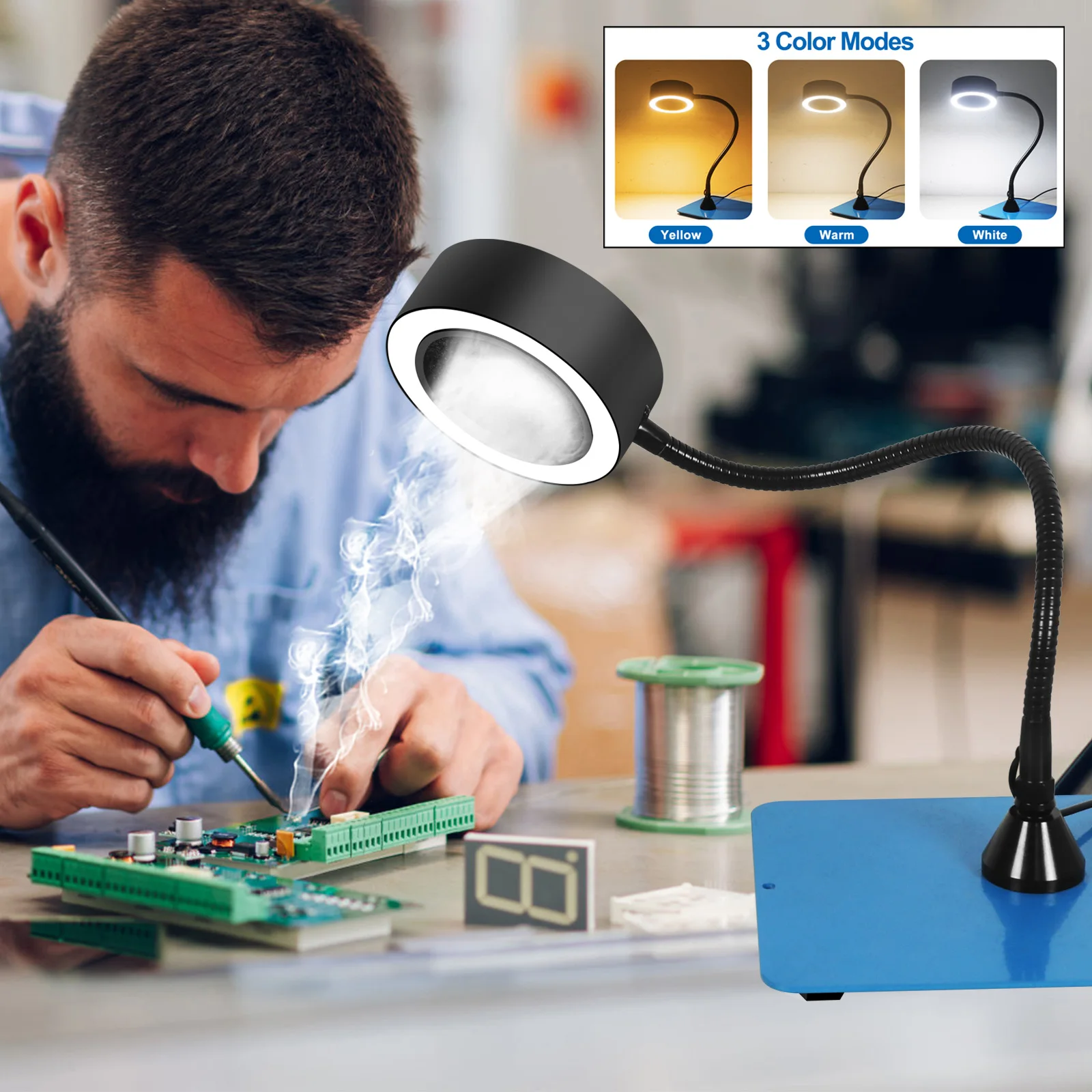 Съемник дыма для пайки NEWACALOX, освежитель дыма с 3 цветами, светодиодный 3, рабочий вентилятор для паяльной станции с активированным углем для самостоятельной сборки