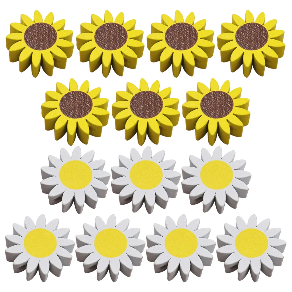 

30 Pcs Sunflower Wooden Beads DIY Craft White Garland Making Fringe Trim Shaped Jewelry Loose Necklace Handcraft