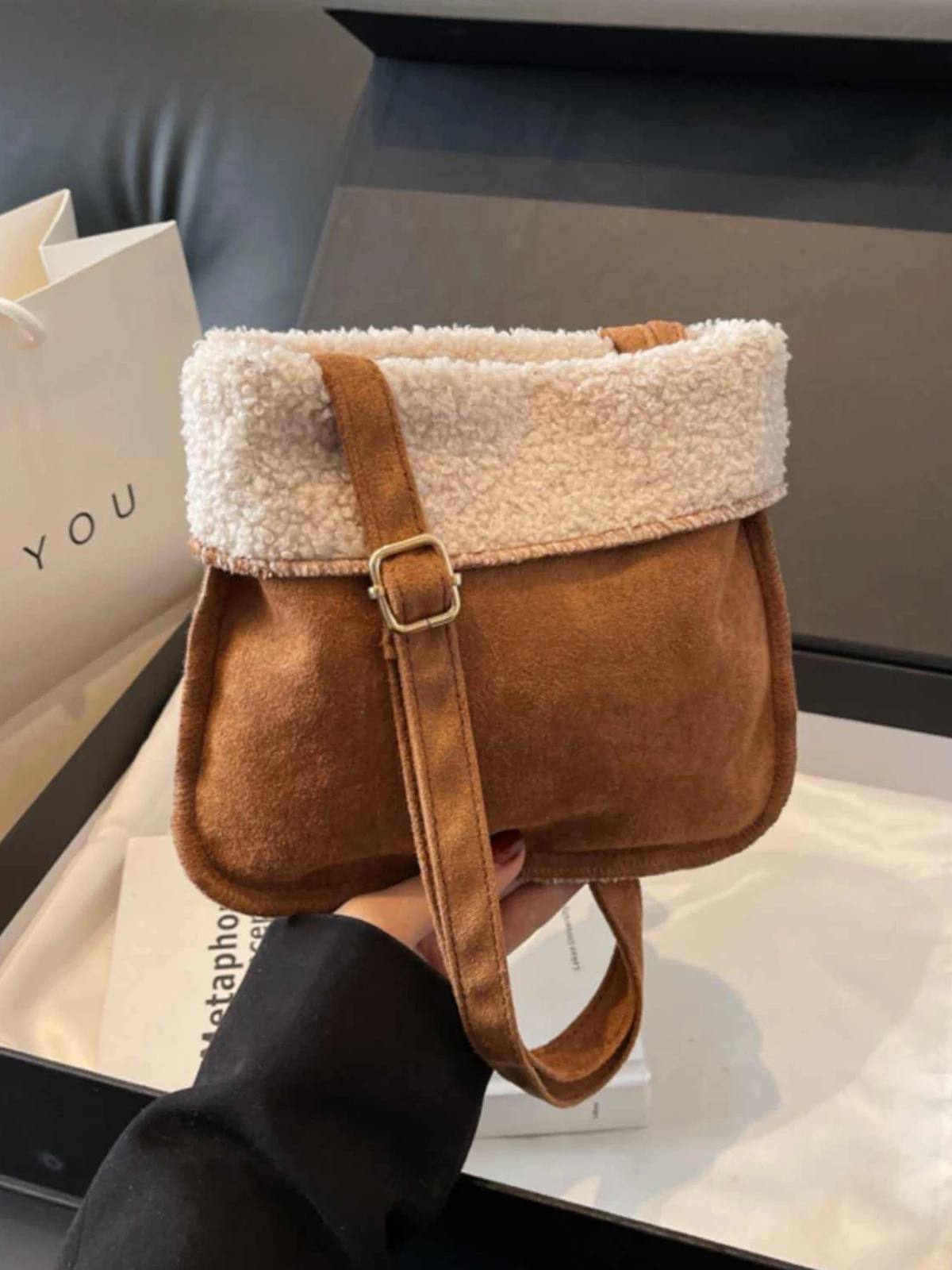 Замшевая сумка через плечо из меха ягненка осень-зима новая корейская простая