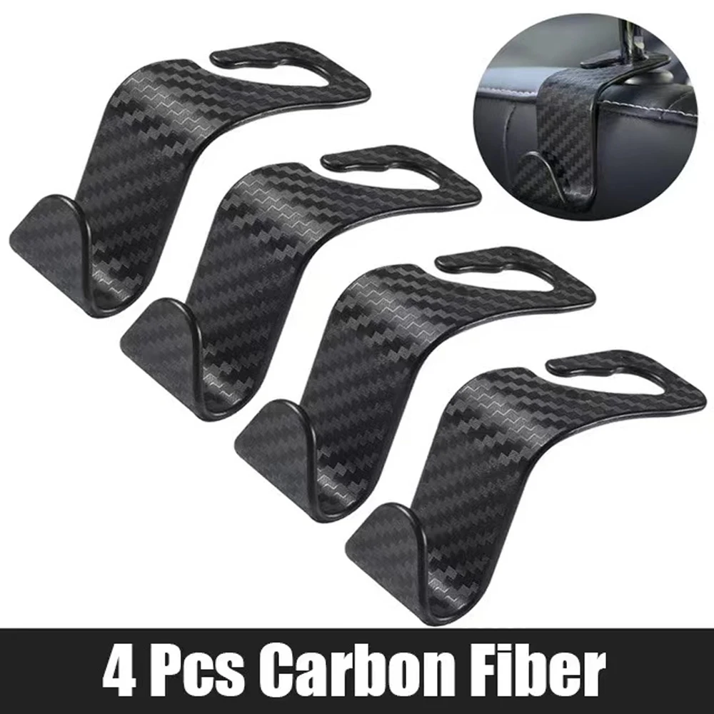 

4PCS Carbon Fibre Car Seat Headrest Hook For Auto Back Seat Organizer Hanger Storage Holder For Handbag Purse Bags Clothes Coats