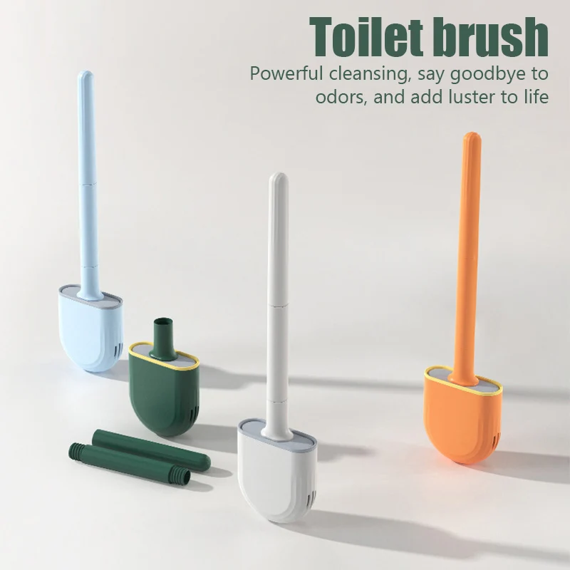 Mini Toilet Brush Leak-Proof With Base Silicone Flat Head soft Spliced Wall-Mounted Brush With Bracket Bathroom Cleaning Tools