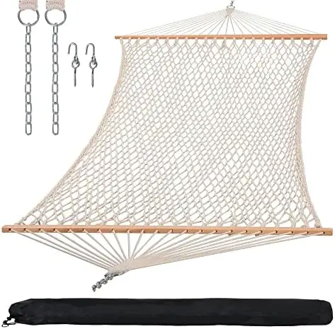 

Traditional Rope Double Hammock with Hardwood Spreader Bar and Carrying Bag, 450 lbs Capacity, Natural