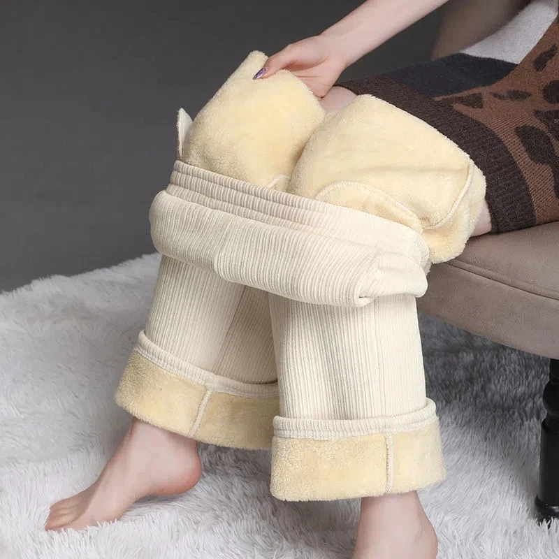 

Women High Waist Winter Baggy Trousers Oversize 5xl Lambwool Wide Leg Pants Korean Fashion Thicken Fleece Straight Pantalones