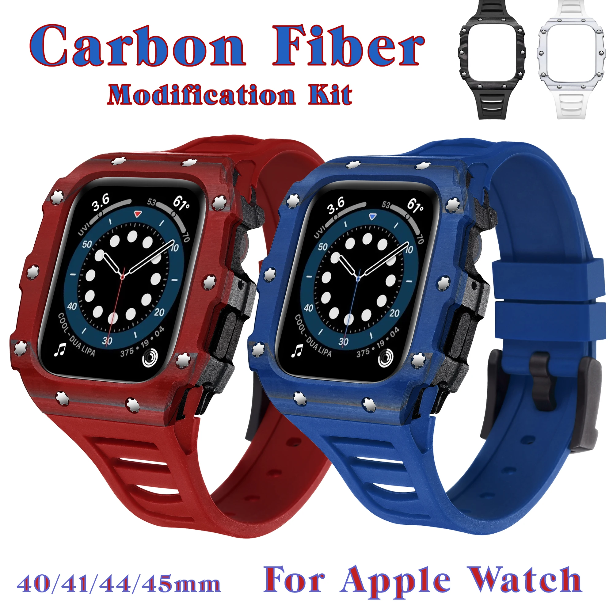 

Modification Kit Carbon Fiber Mod Bezel for Apple Watch Band 40mm 41mm 44mm 45mm Refit Silicone Straps for IWatch Series 7 6 5 4