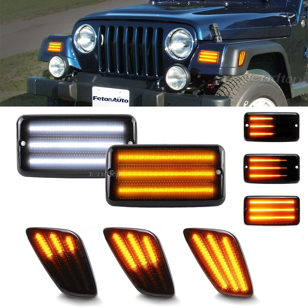 

Smoked Lens Led Front Side Marker Light For Jeep Wrangler TJ 1997-2006 Full Led Turn Signal Lamps Amber /White DRL Running Light