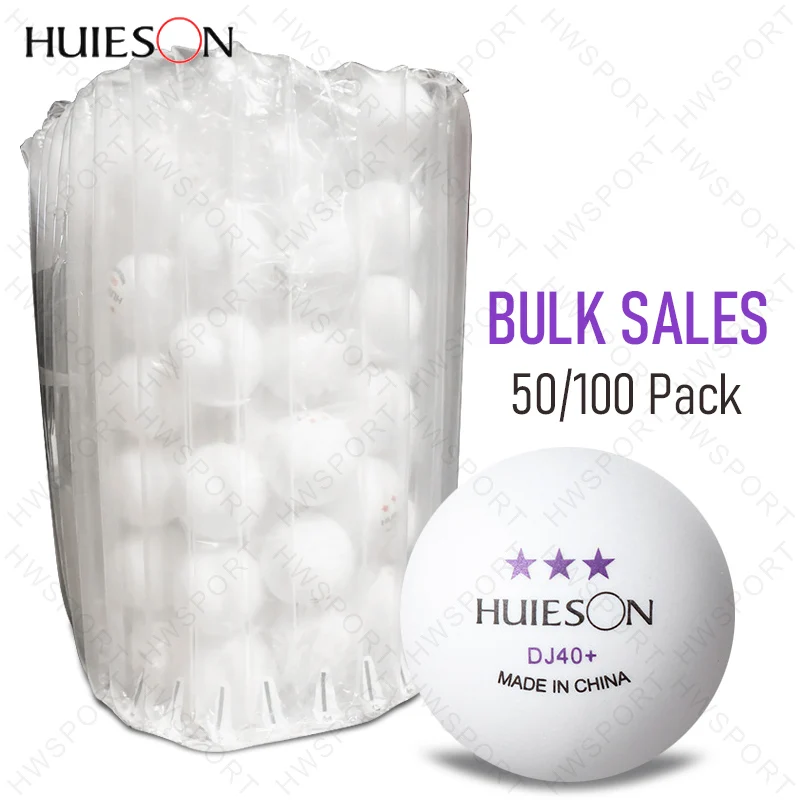 Фото HUIESON 50/100 упаковок мячей для настольного тенниса, 3 звезды DJ40 + мячи для пинг-понга со швом, круглые пули, АБС-пластик, новый материал, мячи для тренировок №1