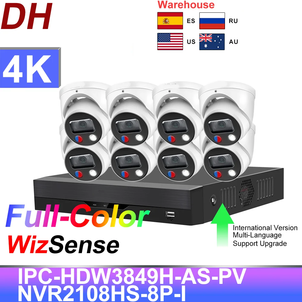 

DH 8MP IP Camera 4K NVR Wizsense IPC-HDW3849H-AS-PV 8CH NVR2108HS-8P-I CCTV Security Protection Surveillance System