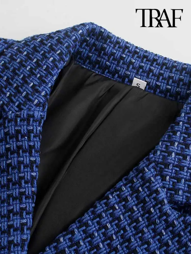 Пиджак женский твидовый двубортный с длинным рукавом и карманами | Женская