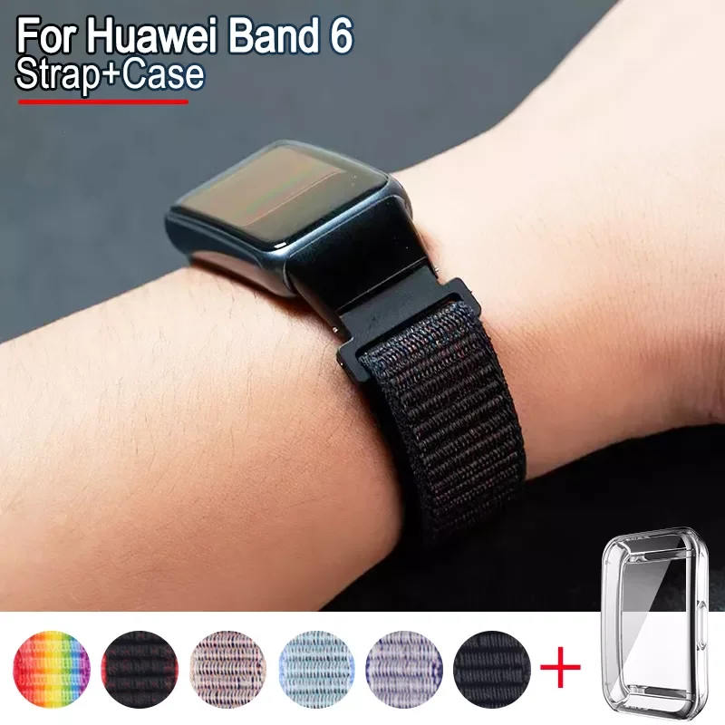 

Replacement Strap For Huawei Band 6/6 Pro Strap Nylon Watch Bracelet For Honor Band 6 Strap With TPU Full Screen Protector Case
