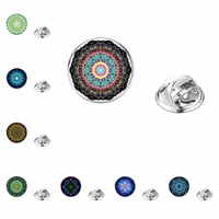 ethnic style kaleidoscope mandala pattern 20mm glass cabochon spur brooch fashion boys and girls badge pin gift jewelry