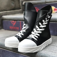 new designer high top men shoes genuine leather black mens sneakers streetwear hip hop mens casual shoes platform board shoes