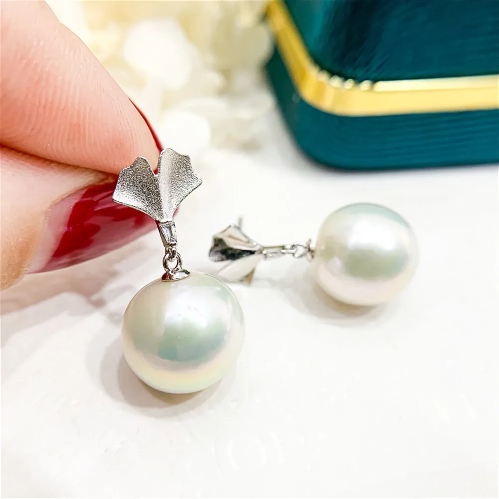

DIY Pearl Earnail Accessories S925 Sterling Silver Jewelry Ginkgo Leaf Earrings Women's Empty Set Fit 8-12mm Beads