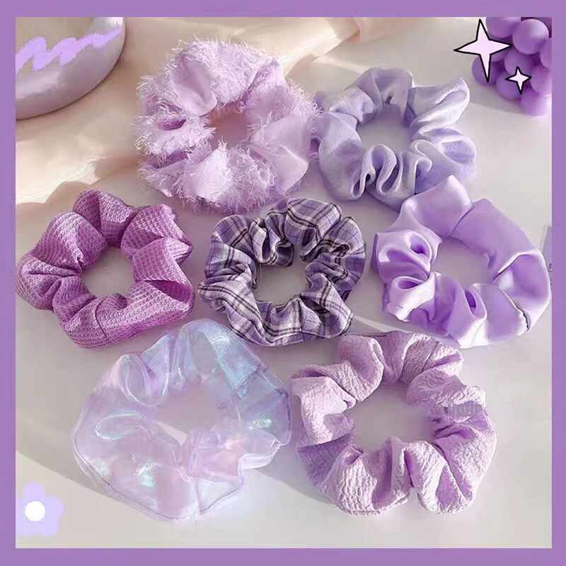 Scrunchie Pack 7pcs/pack Women Cute Hair Accessories Girls Purple Series Scrunchies Set Wholesale Hair Bands