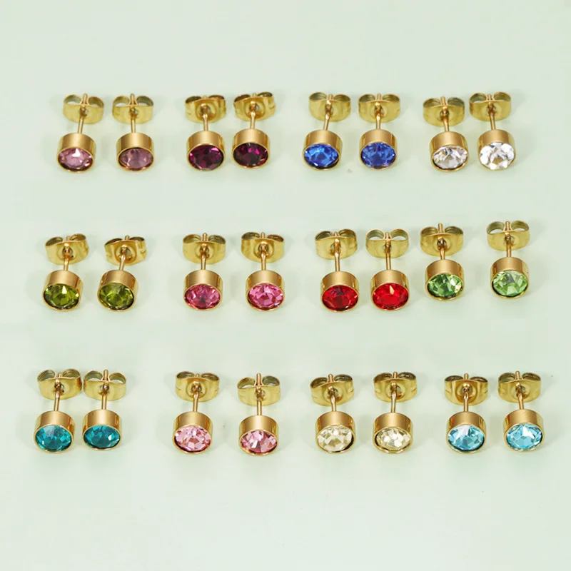 

20Pair/Lot 12Colors PVD Plating Stainless Steel Month Stud Earrings For Womens Summer Fashion Jewelry Girls Gifts