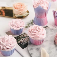 50pcs gradient cake cups mold round shaped muffin cupcake liner baking molds diy kitchen home party baking dessert supplies