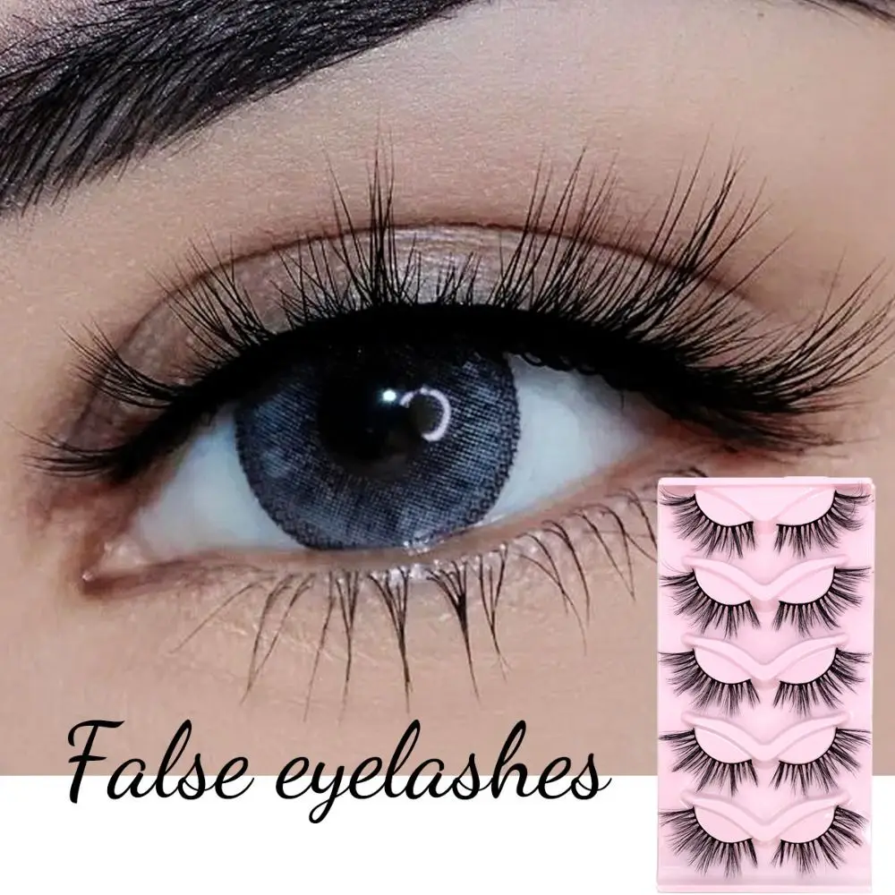 

5 Pair 3D Mink Hair False Eyelashes Natural Wispy Volume Full Strip Transparent Stem DIY Lashes Handmade Eyelash Extension Tools