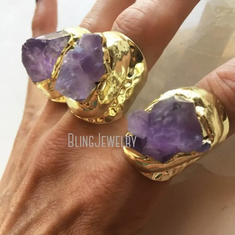 Ювелирные изделия с аметистом Cluster золотого цвета обручальное кольцо большим