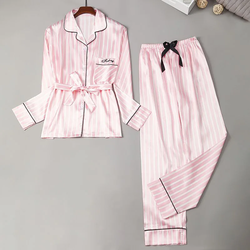 Silk Pajama Set Women Sexy Print Dot Summer Female Pajamas Long Shirt Pajama set 2 pieces Stitch Lingerie 2023 Home Sleepwear