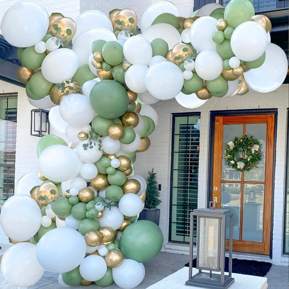 

105Pcs Olive Green White Metallic Gold Latex Balloon Garland Arch Kit for Birthday Wedding Baby Shower Party Decoration