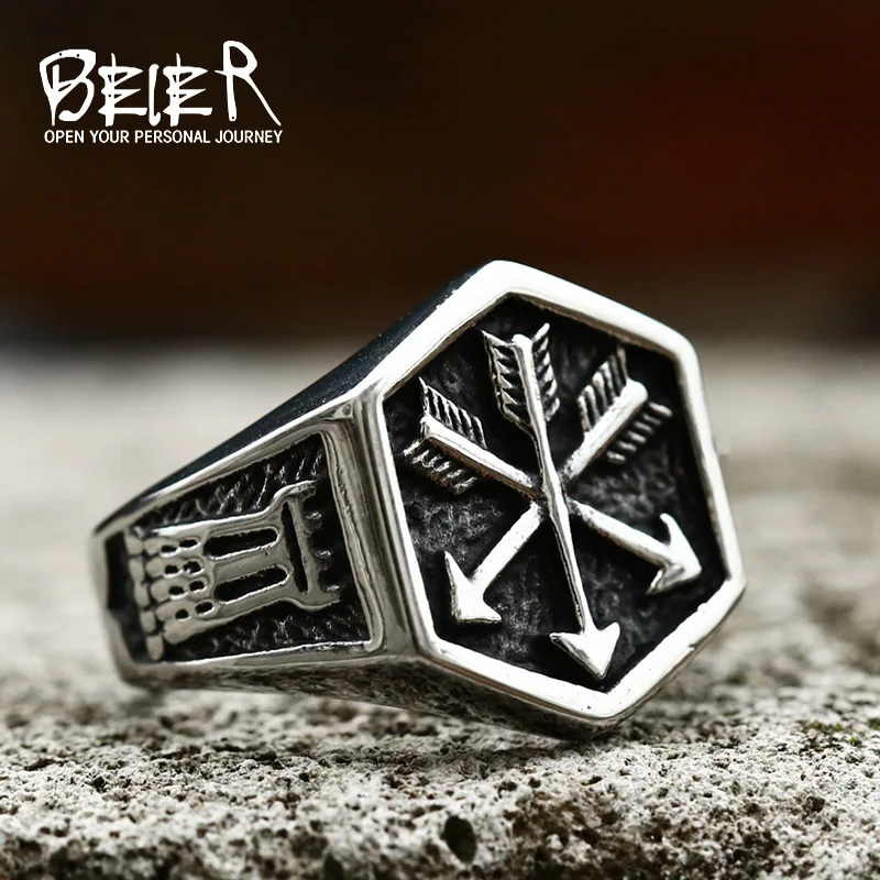 Мужское винтажное байкерское кольцо BEIER из нержавеющей стали 316L с геометрическим